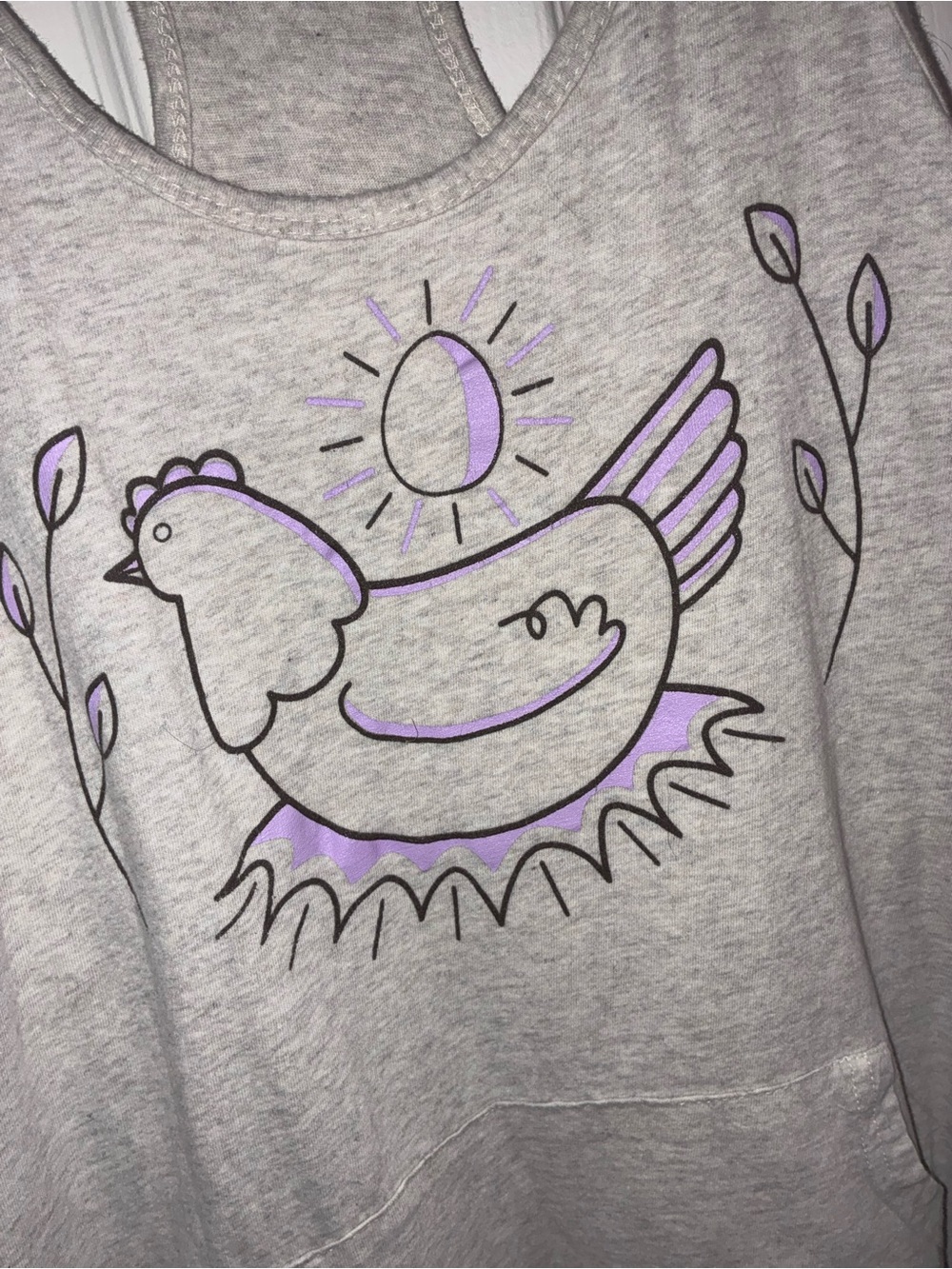 John Deere Light Gray Tank with Lavender Bird Graphic